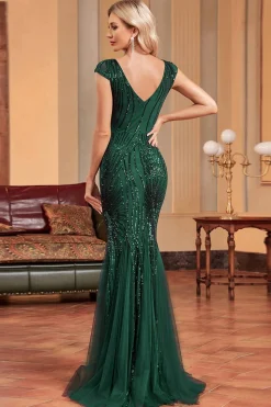 Sereia Verde Escuro Sequins Vestido Formal