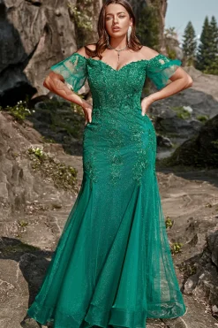 Sereia Verde Escuro Vestido de Festa com Apliques