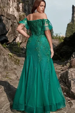 Sereia Verde Escuro Vestido de Festa com Apliques