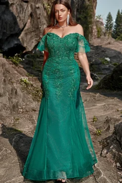 Sereia Verde Escuro Vestido de Festa com Apliques