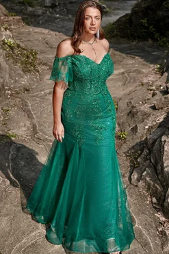 Sereia Verde Escuro Vestido de Festa com Apliques