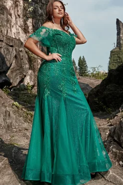 Sereia Verde Escuro Vestido de Festa com Apliques