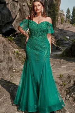 Sereia Verde Escuro Vestido de Festa com Apliques