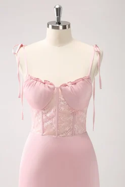 Sereia Verde Esparguete Correias Cetim Long Vestido de Madrinha com Fenda