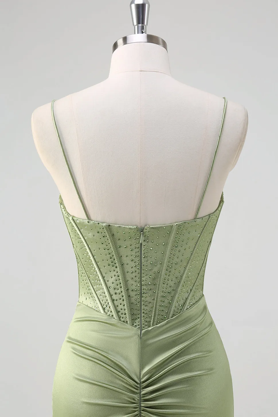 Sereia Verde Esparguete Correias Corset Long Beaded Prom Dress With Slit