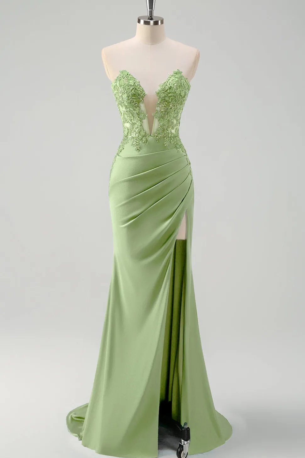 Sereia Verde Strapless Cut out Corset Long Prom Dress com Fenda