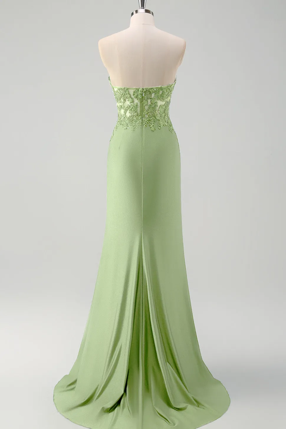 Sereia Verde Strapless Cut out Corset Long Prom Dress com Fenda