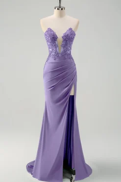 Sereia Verde Strapless Cut out Corset Long Prom Dress com Fenda