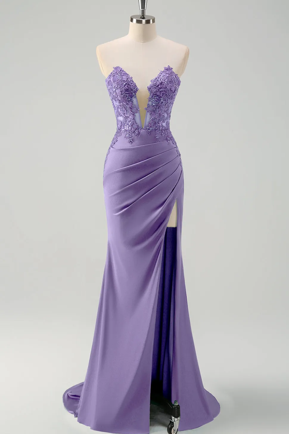 Sereia Verde Strapless Cut out Corset Long Prom Dress com Fenda