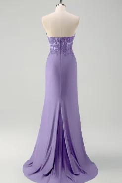 Sereia Verde Strapless Cut out Corset Long Prom Dress com Fenda
