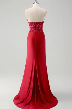 Sereia Verde Strapless Cut out Corset Long Prom Dress com Fenda