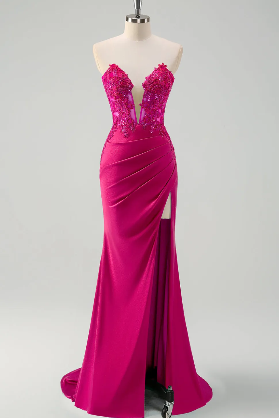 Sereia Verde Strapless Cut out Corset Long Prom Dress com Fenda