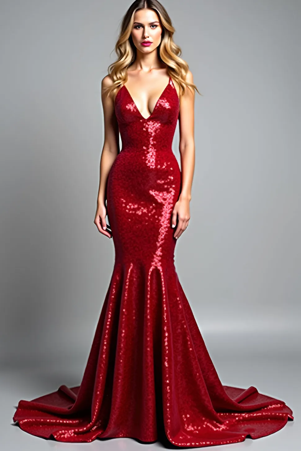 Sereia Vermelha Esparguete Correias Sequined Prom Dress