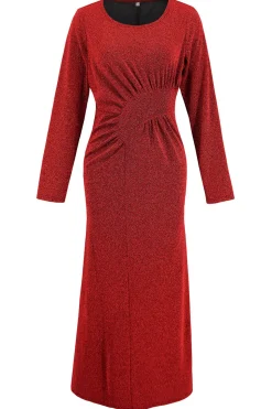 Sereia Vermelha Scoop Neck Vestido de Festa Longo com Mangas Longas
