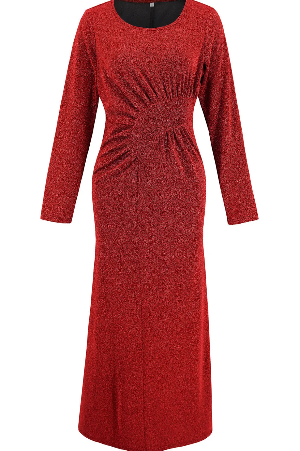 Sereia Vermelha Scoop Neck Vestido de Festa Longo com Mangas Longas