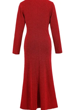 Sereia Vermelha Scoop Neck Vestido de Festa Longo com Mangas Longas