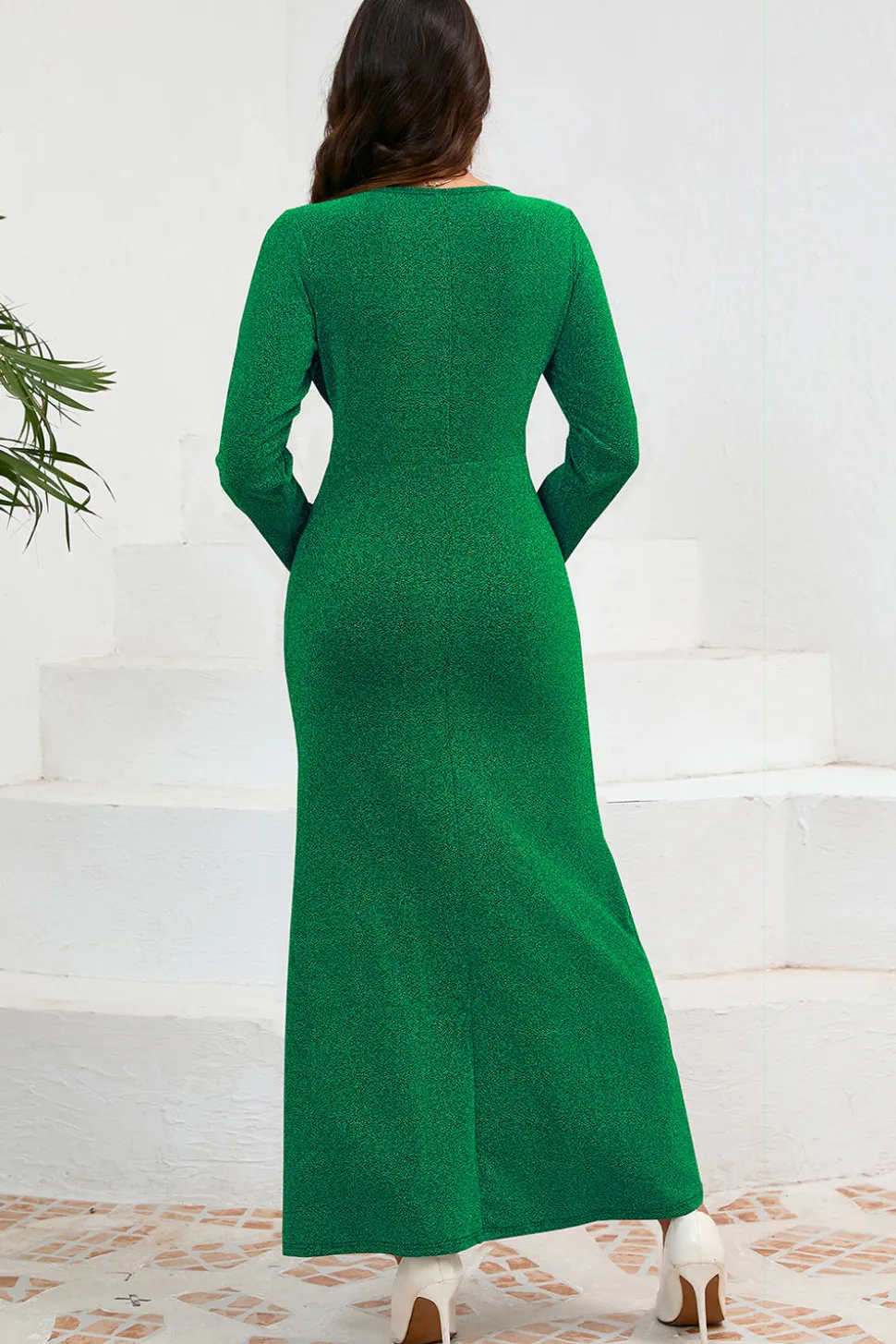 Sereia Vermelha Scoop Neck Vestido de Festa Longo com Mangas Longas