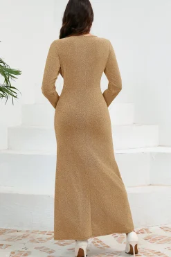 Sereia Vermelha Scoop Neck Vestido de Festa Longo com Mangas Longas