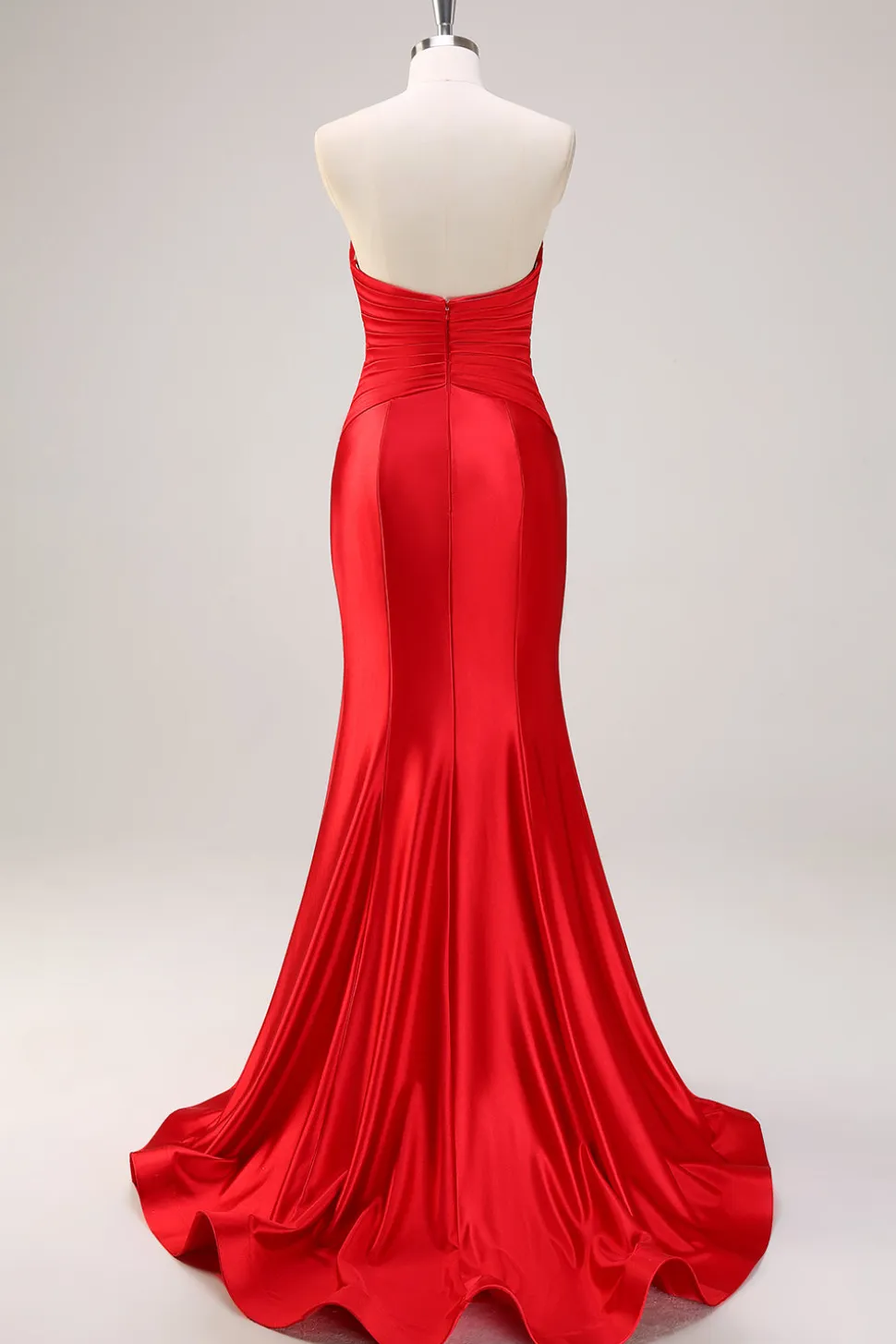 Sereia Vermelha Strapless Cut out Ruched Long Prom Dress com laços