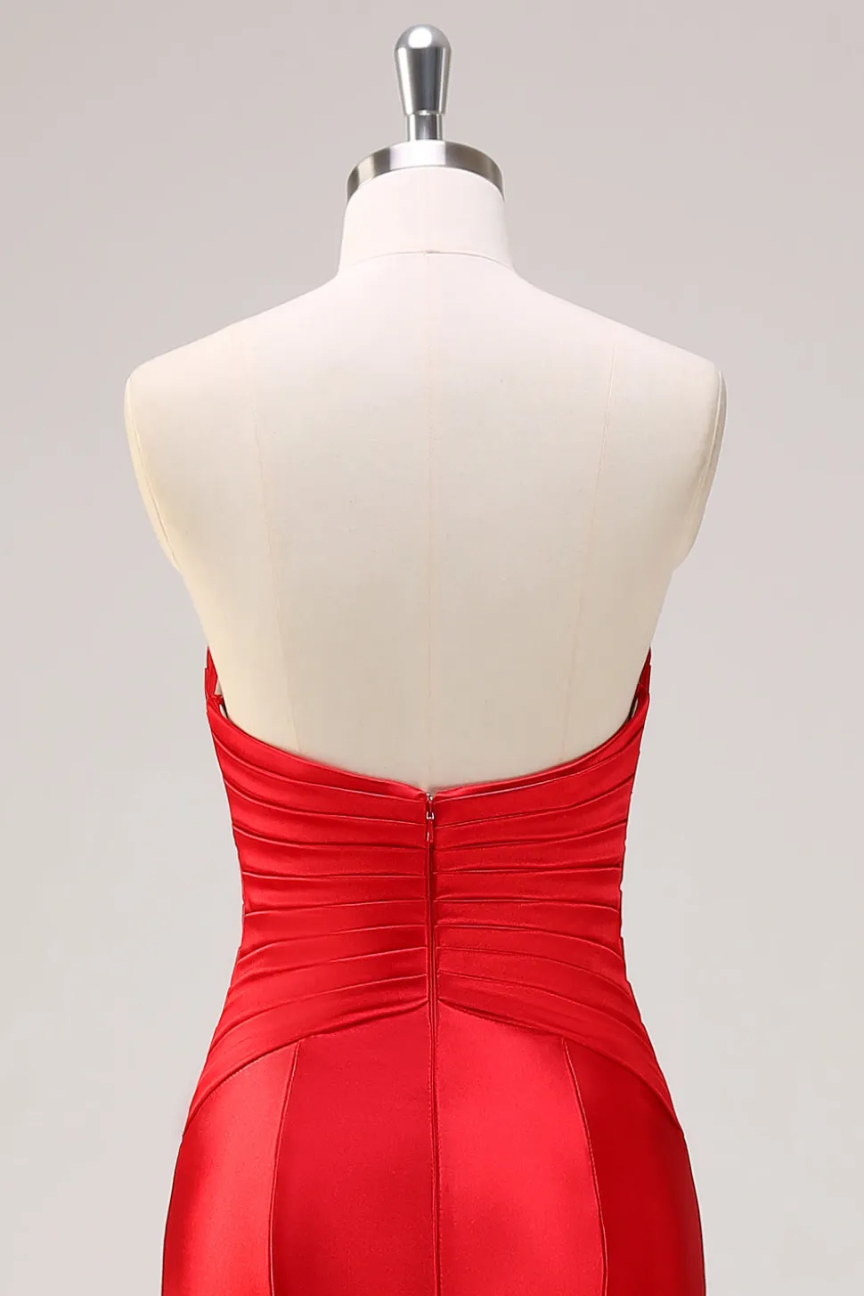 Sereia Vermelha Strapless Cut out Ruched Long Prom Dress com laços