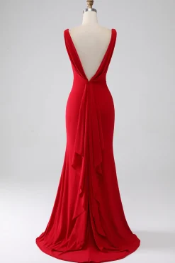 Sereia V-Neck vestido vermelho baile com fenda
