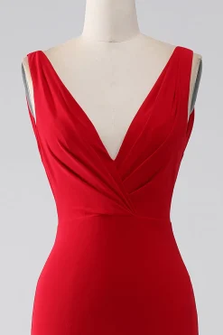 Sereia V-Neck vestido vermelho baile com fenda