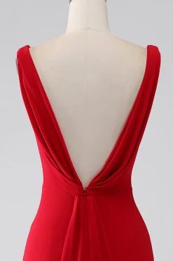 Sereia V-Neck vestido vermelho baile com fenda