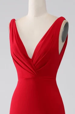 Sereia V-Neck vestido vermelho baile com fenda