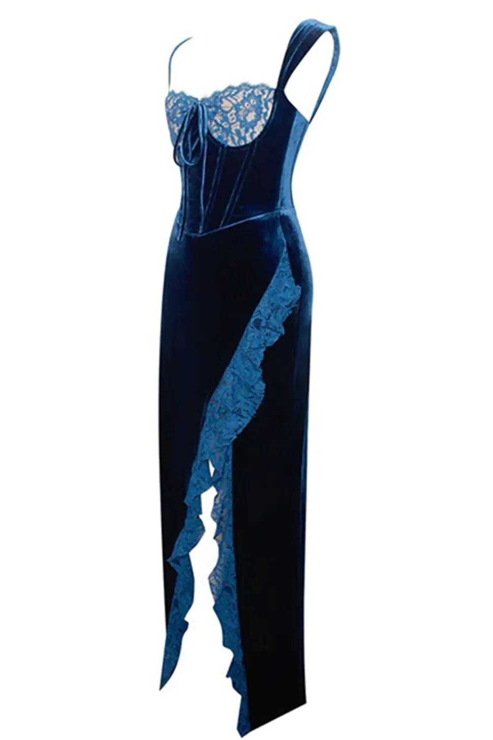 Sexy Royal Blue Velvet Bodycon Vestido de Coquetel com Fenda