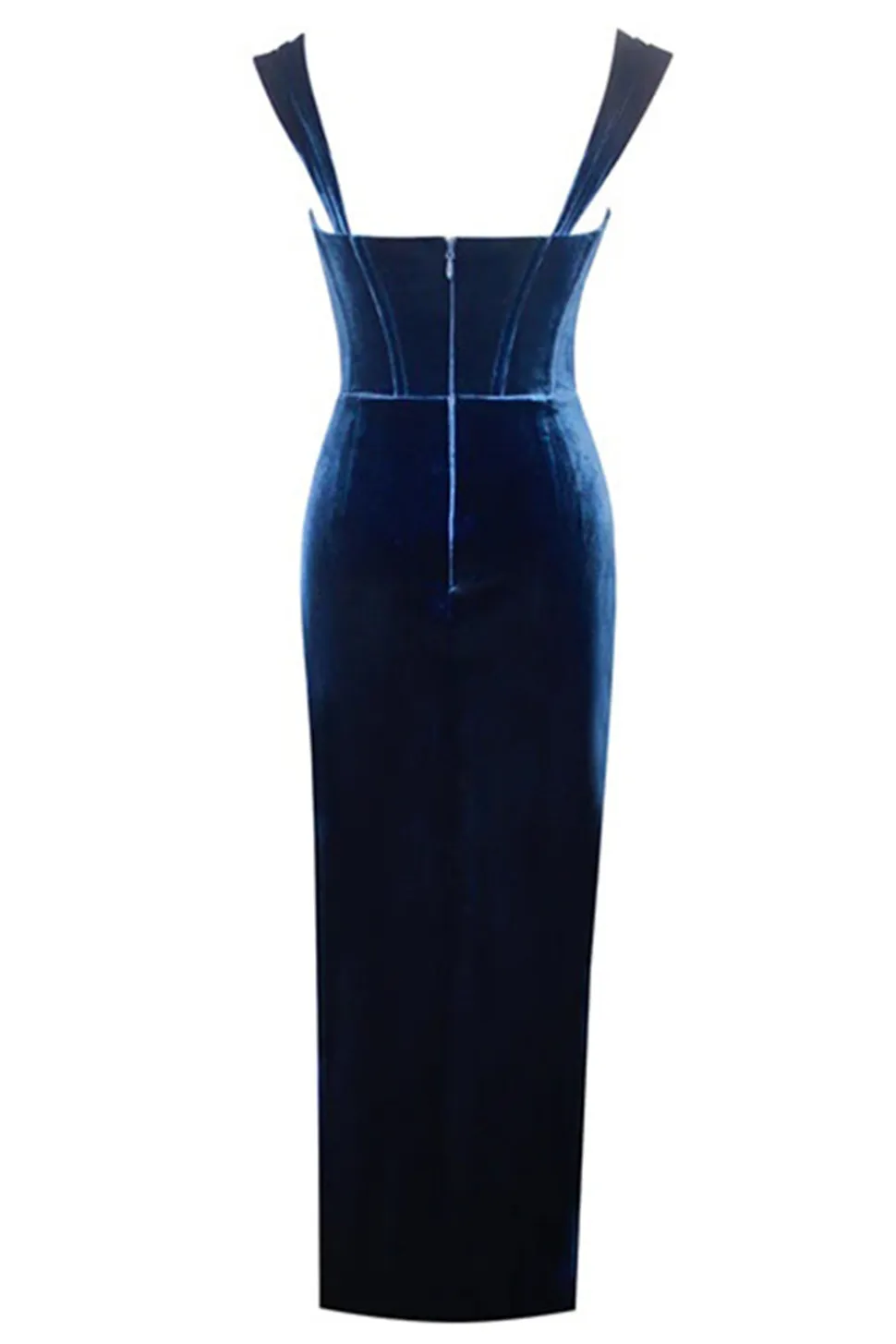 Sexy Royal Blue Velvet Bodycon Vestido de Coquetel com Fenda