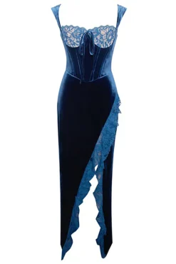 Sexy Royal Blue Velvet Bodycon Vestido de Coquetel com Fenda