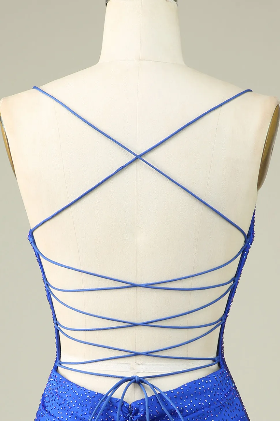 Sexy V pescoço azul espaguete alças Homecoming vestido com frisos