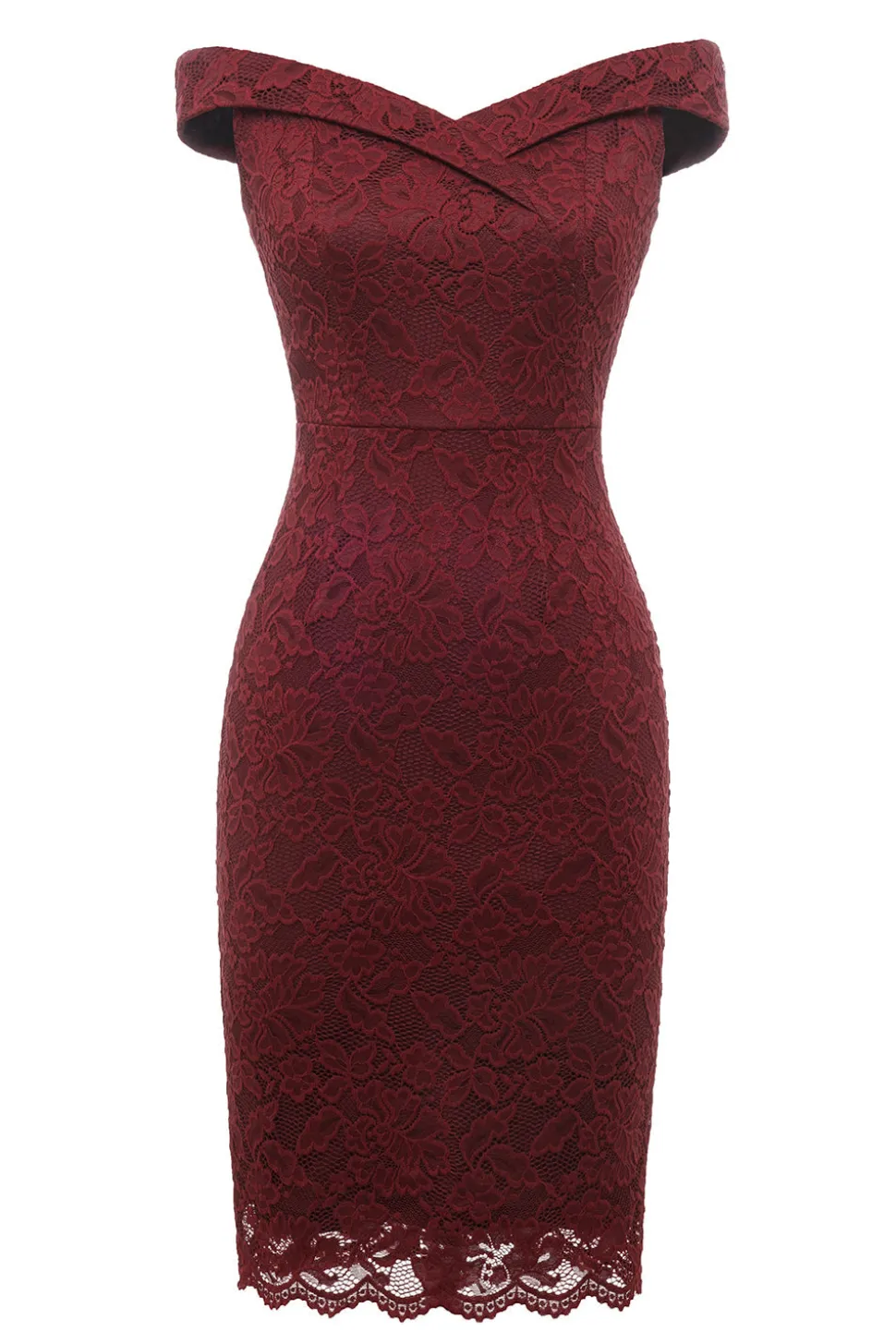 Sheath Off the Shoulder Burgundy Lace Dress