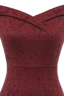 Sheath Off the Shoulder Burgundy Lace Dress