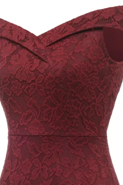 Sheath Off the Shoulder Burgundy Lace Dress