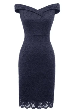 Sheath Off the Shoulder Burgundy Lace Dress