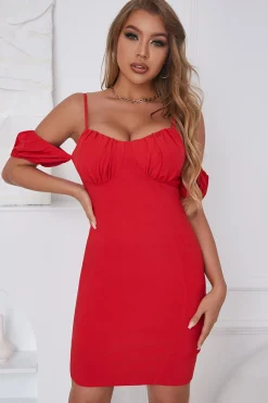 Sheath Off the Shoulder Red Short Cocktail Dress