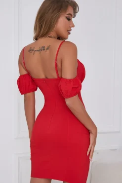 Sheath Off the Shoulder Red Short Cocktail Dress