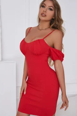 Sheath Off the Shoulder Red Short Cocktail Dress