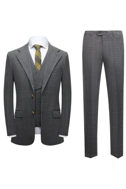 Silm Fit Notched Lapela Dois Botões Cinzento Masculino Prom Suits