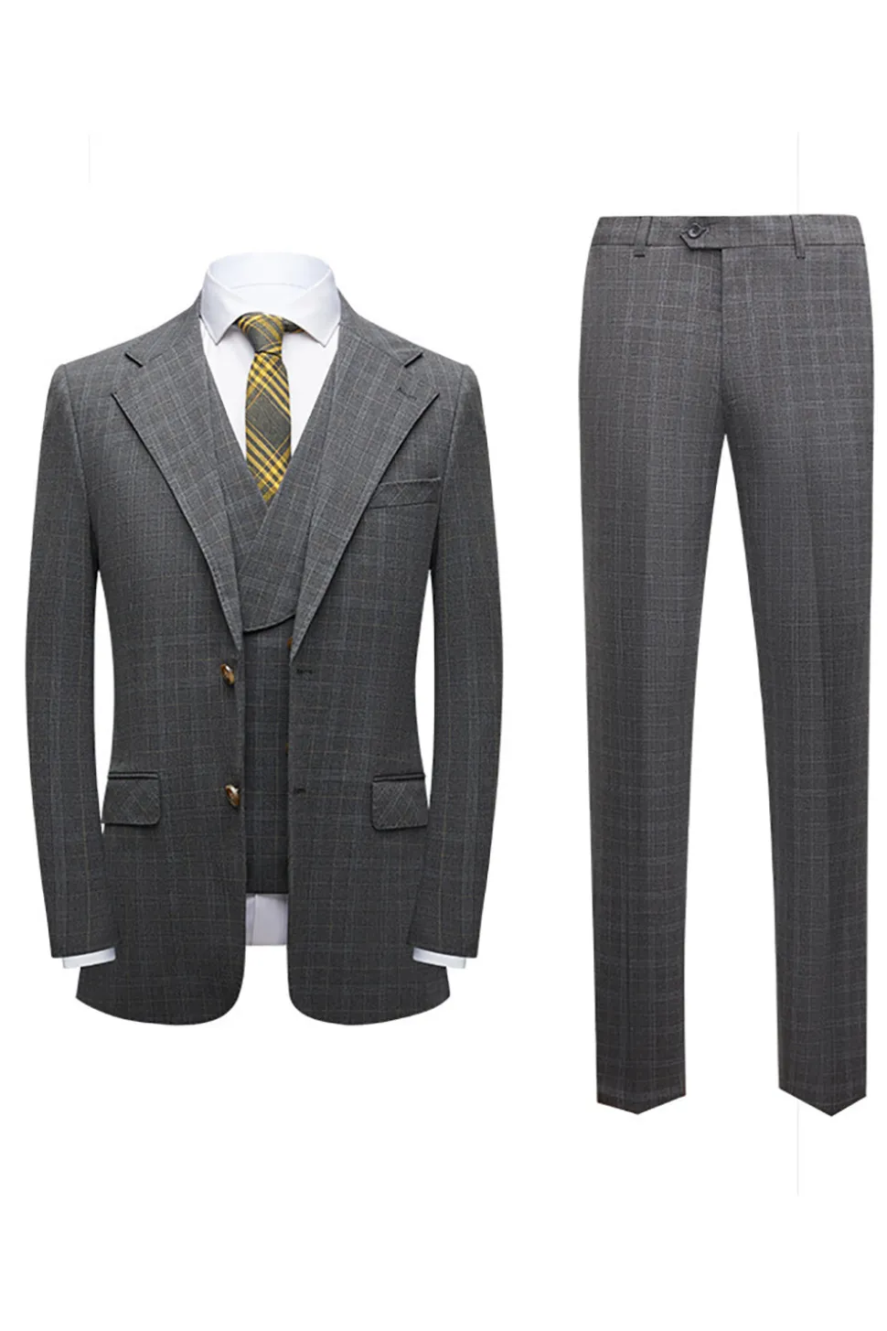 Silm Fit Notched Lapela Dois Botões Cinzento Masculino Prom Suits