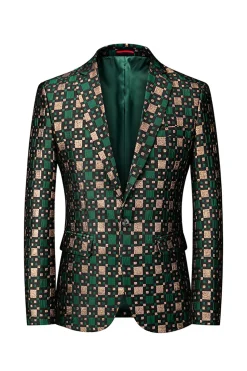 Silm Fit Notched Lapela Pequena Praça Verde Masculino Prom Blazer