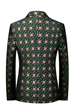 Silm Fit Notched Lapela Pequena Praça Verde Masculino Prom Blazer