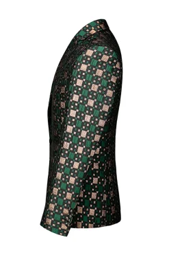 Silm Fit Notched Lapela Pequena Praça Verde Masculino Prom Blazer