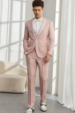 Silm Fit Pico Lapela Rosa Luz Jacquard Homens Fatos Homecoming