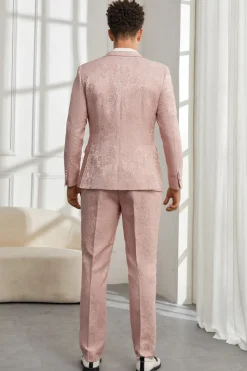 Silm Fit Pico Lapela Rosa Luz Jacquard Homens Fatos Homecoming