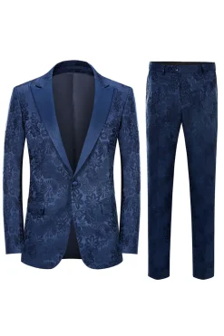 Silm Fit Pico Lapela Rosa Luz Jacquard Homens Fatos Homecoming