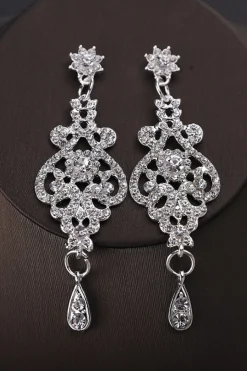 Silver Vintage Sparkling Glass Colar set Para Festa de Casamento