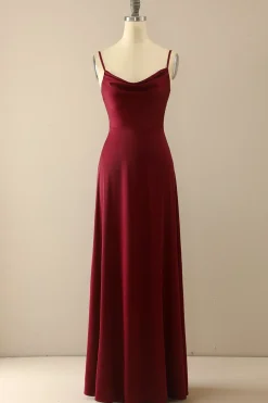 Simples Burgundy longo da dama de honra Prom Dress