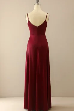Simples Burgundy longo da dama de honra Prom Dress
